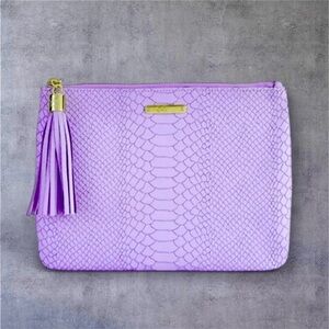Gigi New York purple python embossed leather clutch with a tassel